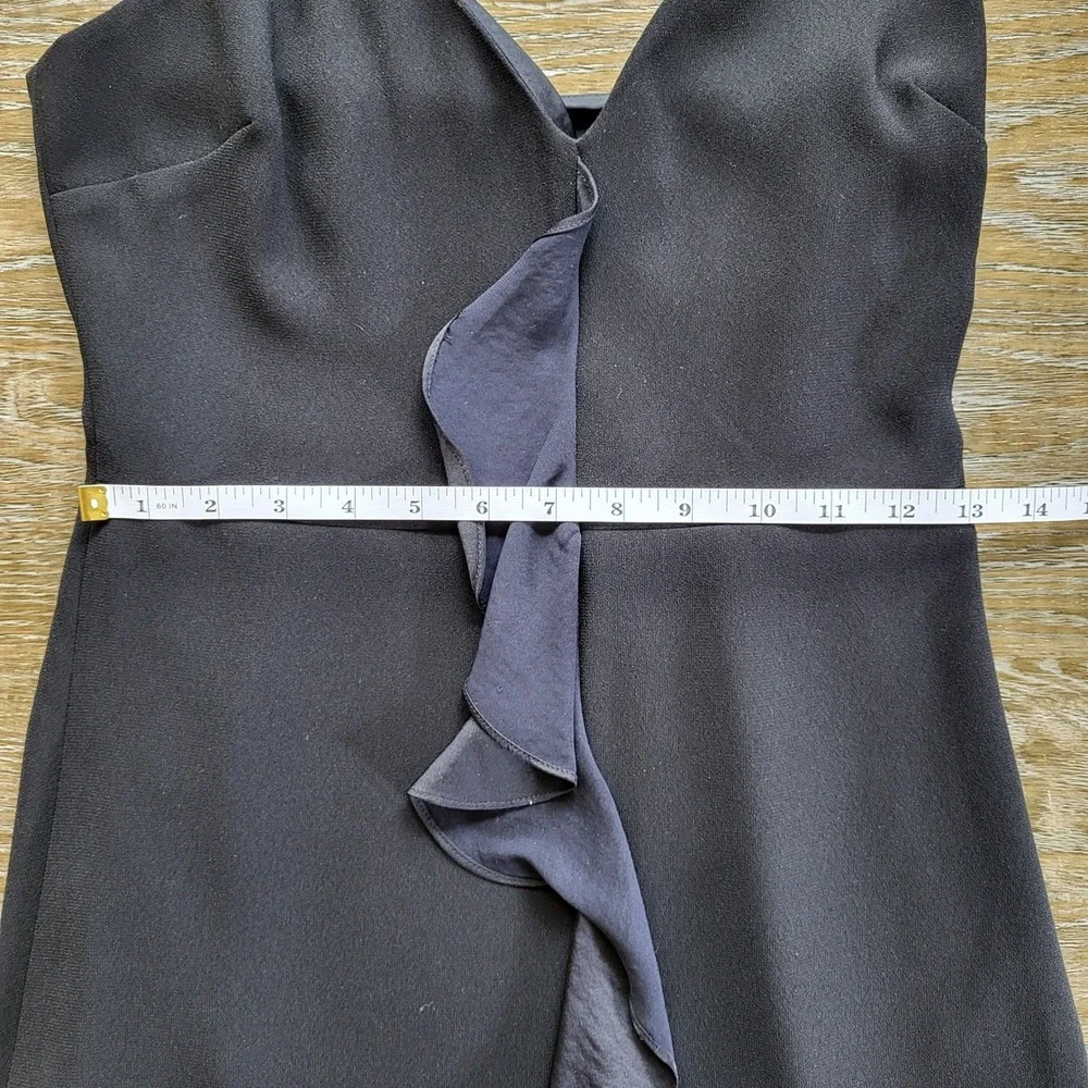 Marciano Black Ruffle Front Mini Dress Spaghetti Strap V-Neck Cocktail Size 4